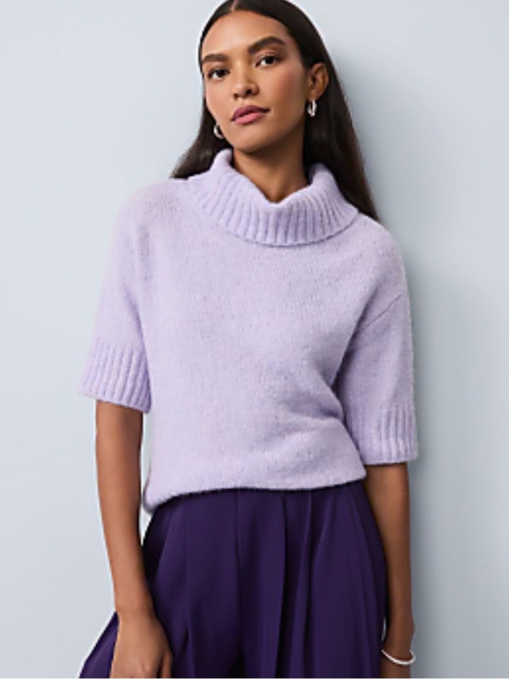 Ann Taylor Lavender Short-Sleeve Turtleneck Sweater - Women